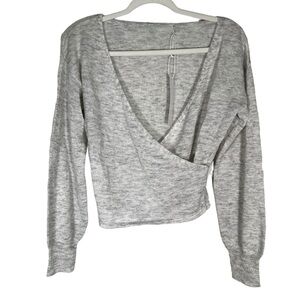 NWT One Grey Day Los Angeles Gray Long Sleeve Faux Wrap Top Size Small